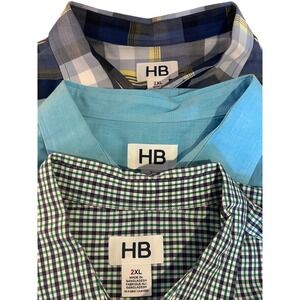 Lot of 3 HB Harbor Bay Mens Short Sleeve Button Down Shirt 2XL Relaxed Fit Blue